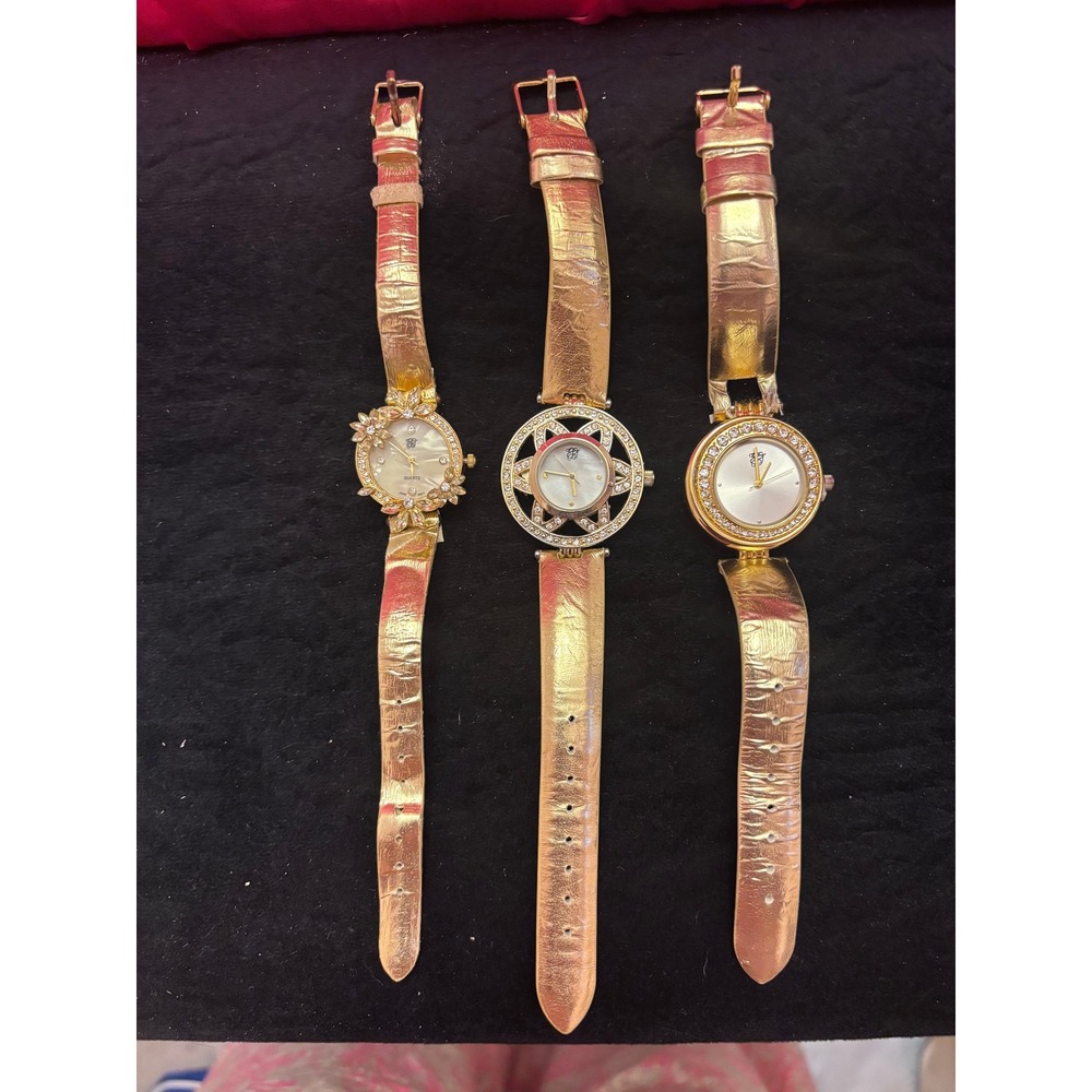 Elizabeth Taylor White Diamonds Watch Lot 3pc Gold Tone Crystal Accents Repair